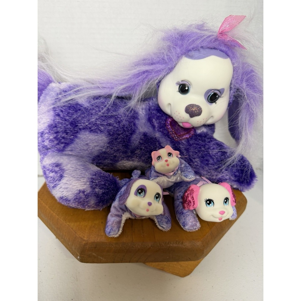 PUPPY SURPRISE Purple Plush Mama Dog W 3 Puppies Interactive Toy 12in